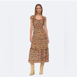 Sea New York Ensley Floral Tiered Silk Dress Multicolor Size M